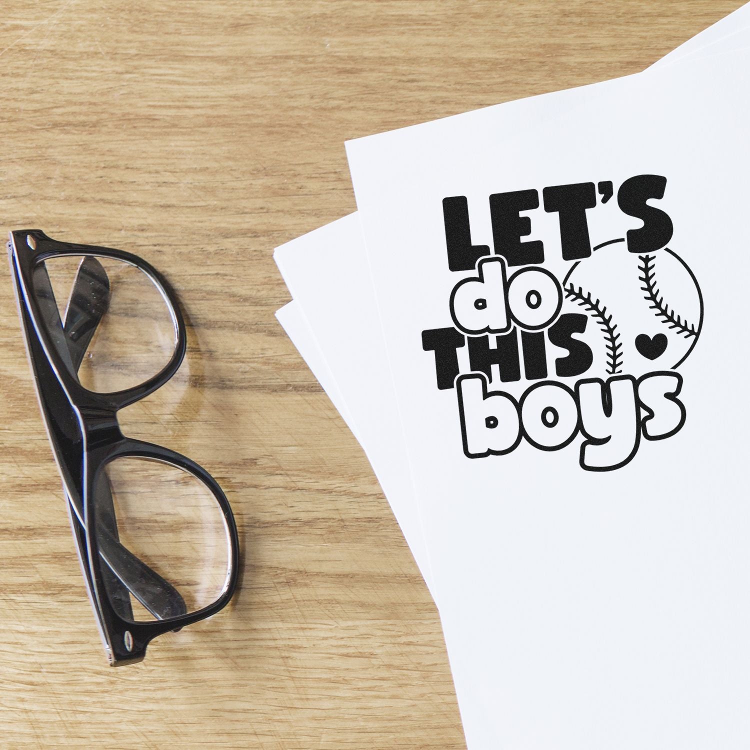Baseball-themed rubber stamp design reading Lets do this boys for sports crafts, team projects, and DIY card making.