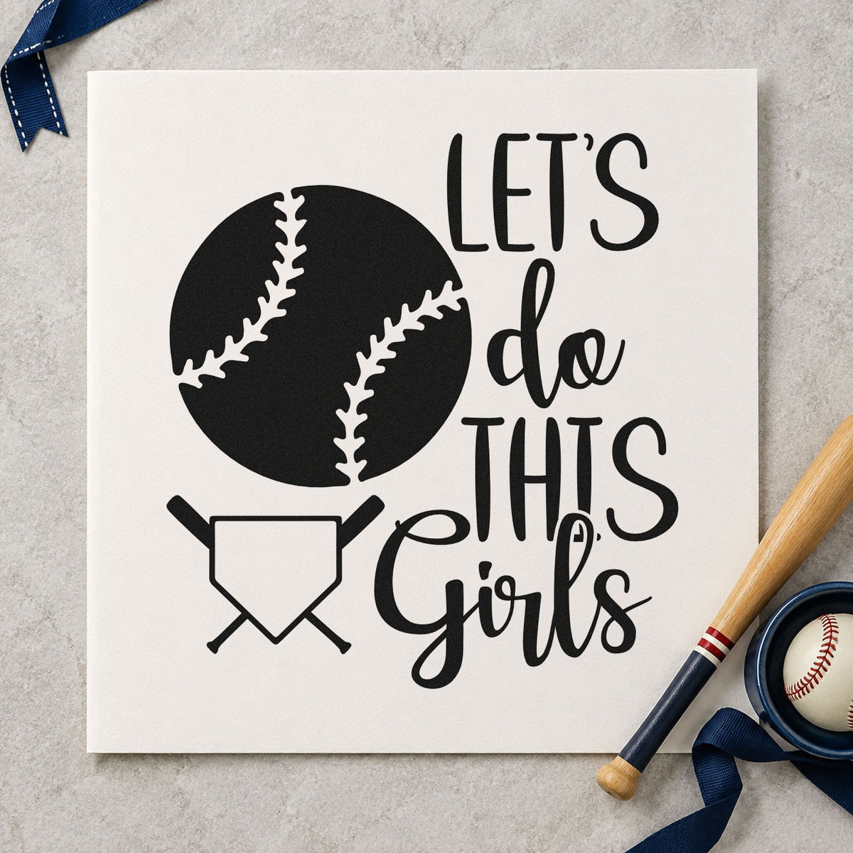 Let's Do This Girls Plate craft stamp imprint in black ink on a handmade project, one idea being pennant crafts.