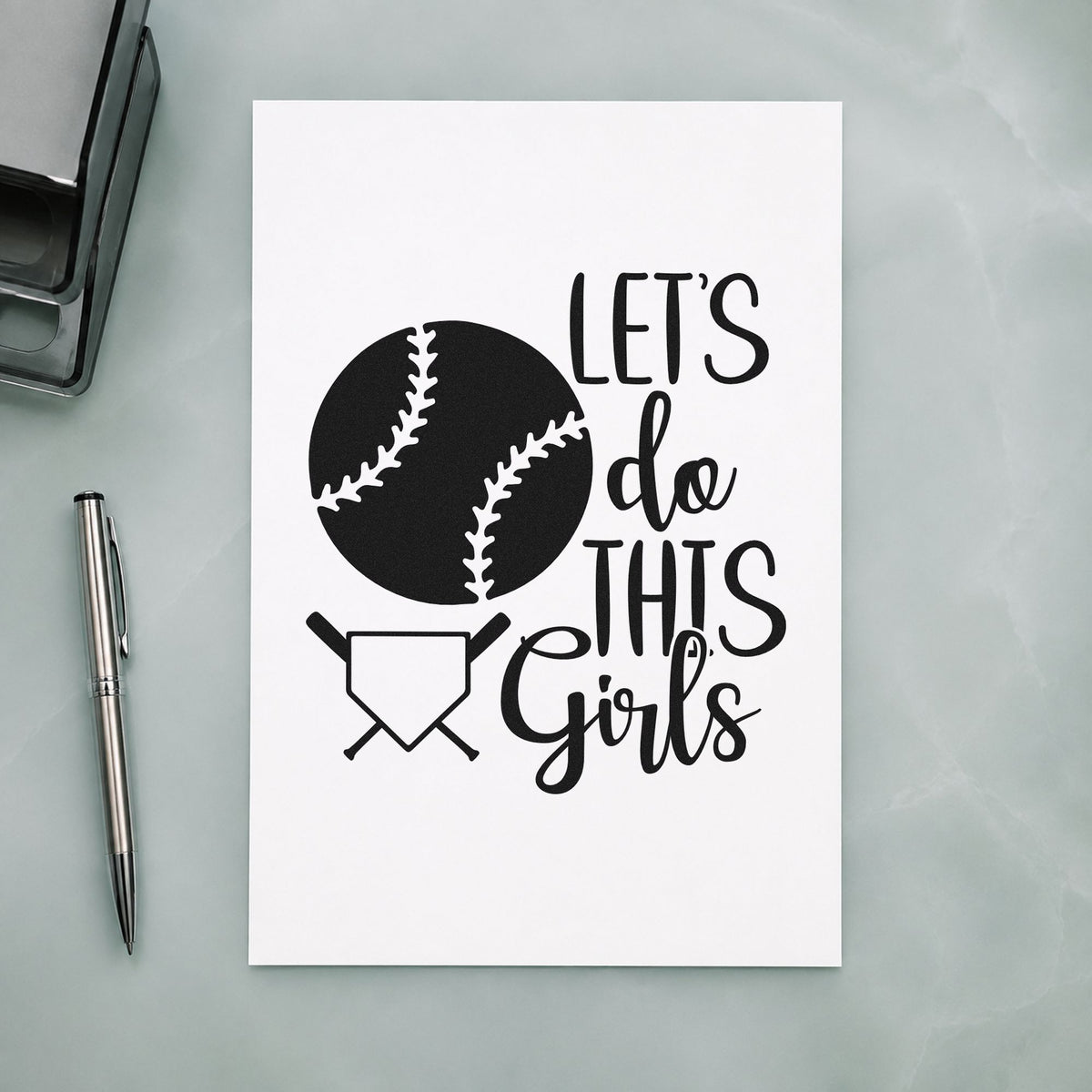 Let's Do This Girls Plate rubber stamp printed in black ink, ready for season album corners and similar paper crafts.
