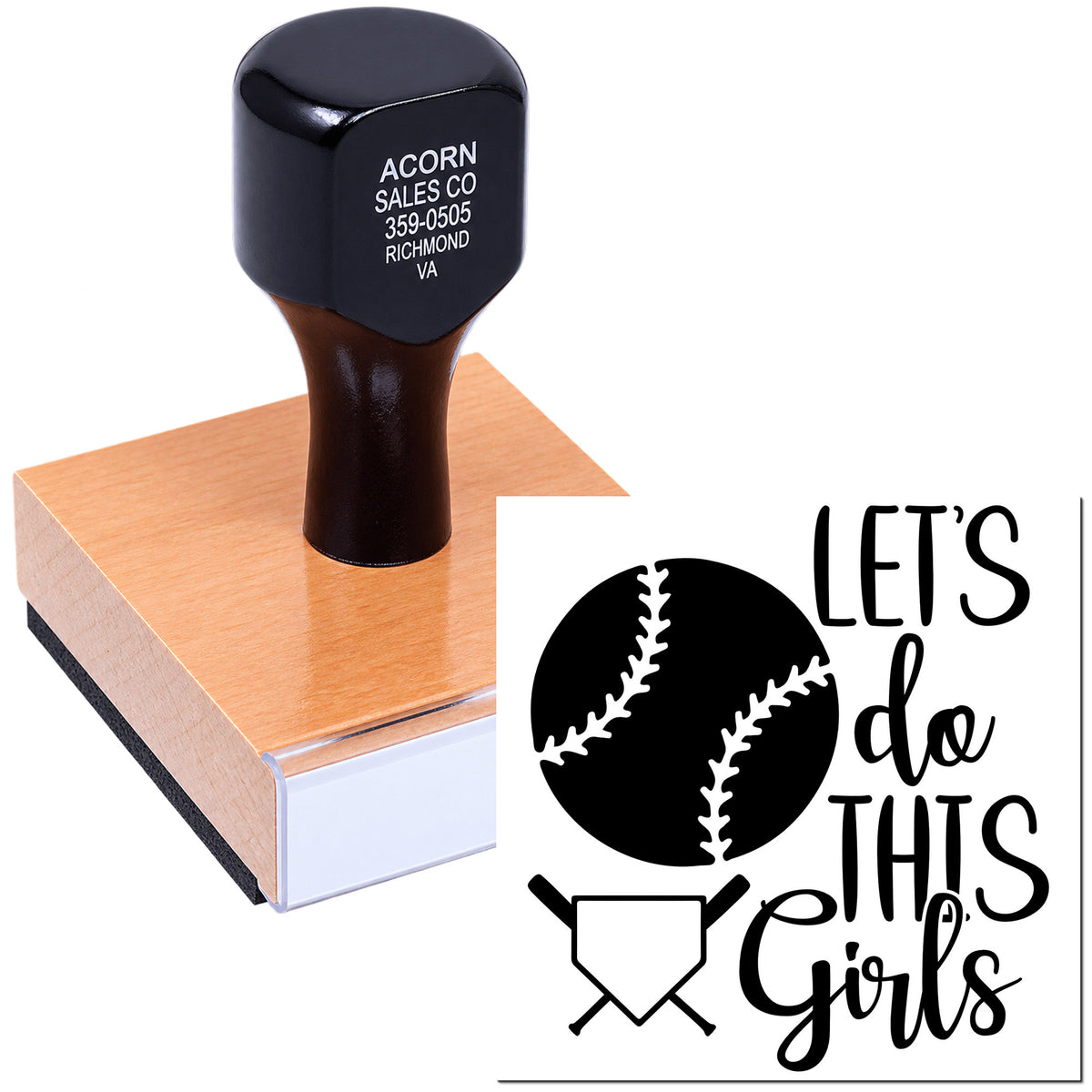 Personalized baseball rubber stamp with Lets Do This Girls design for team spirit, sports crafts, and branding.