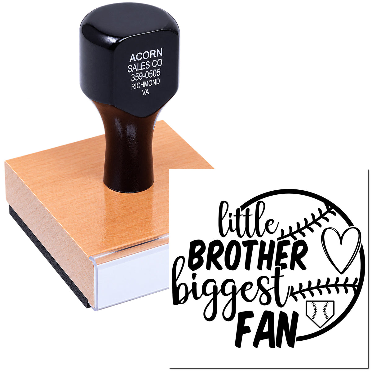 Custom rubber stamp with Little Brother Biggest Fan baseball design for personalized cards, gifts, and sports crafts.