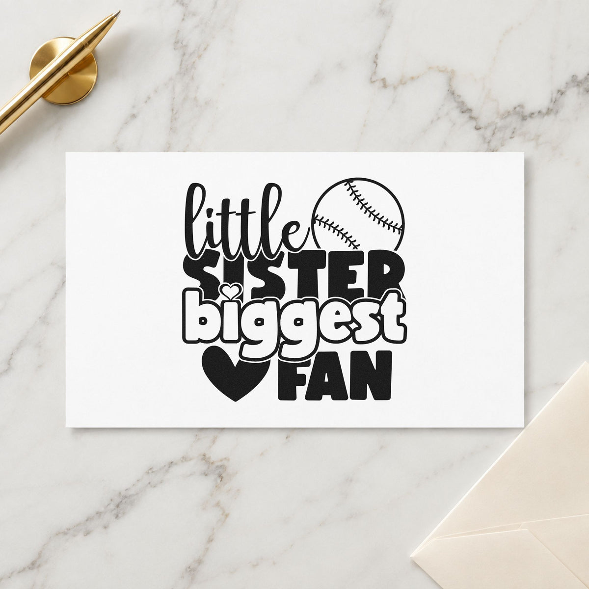 Little Sister Baseball Fan craft stamp in black ink on cardstock, an easy option for game day hair bows.