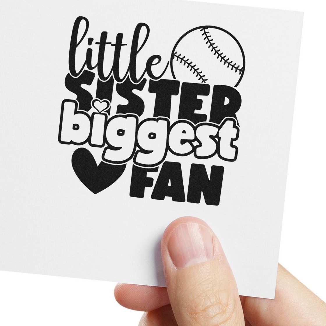 Little Sister Biggest Fan baseball rubber stamp design for sibling sports gifts and handmade cards