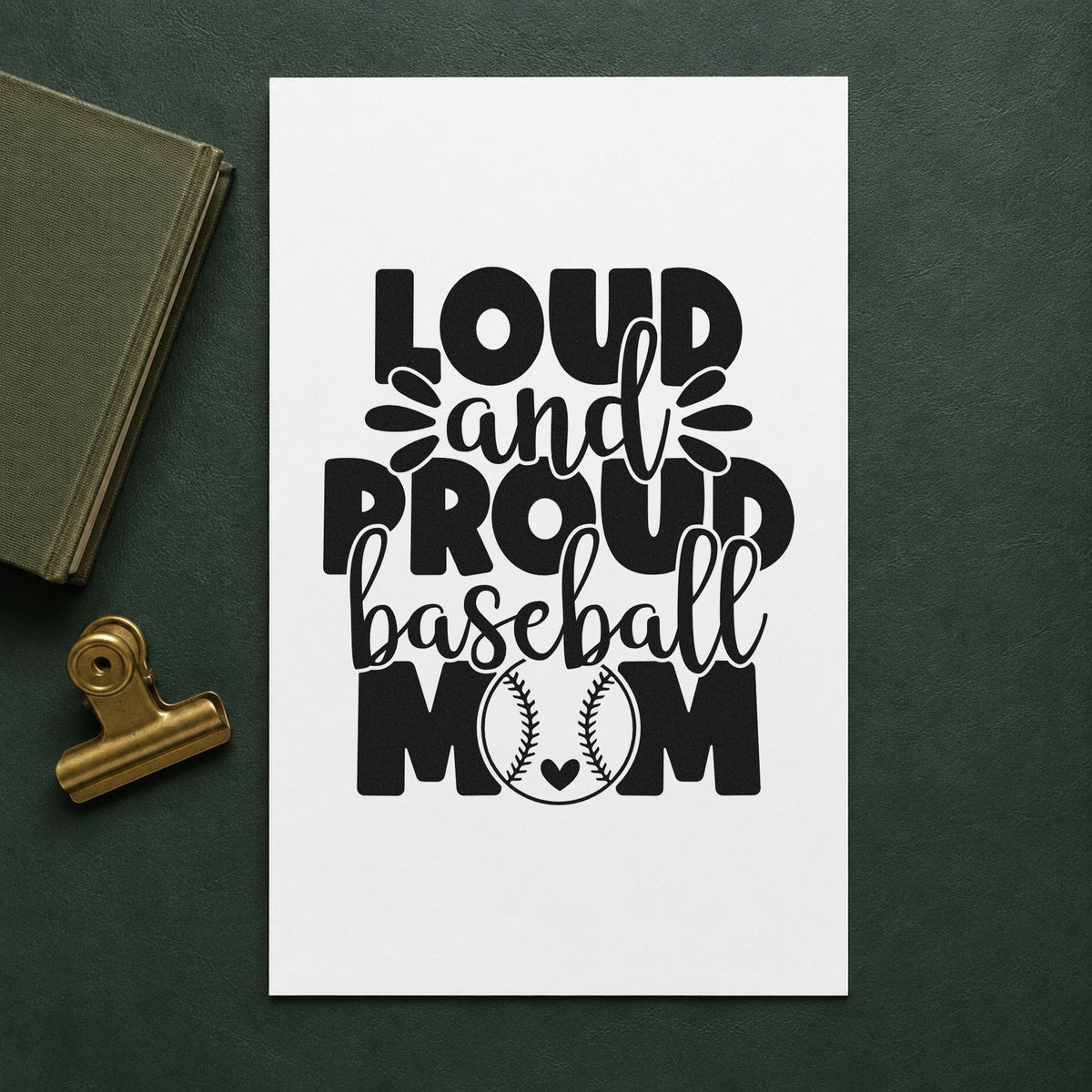 Proud Baseball Mom rubber stamp printed in black ink, ready for tumbler gift tags and similar paper crafts.