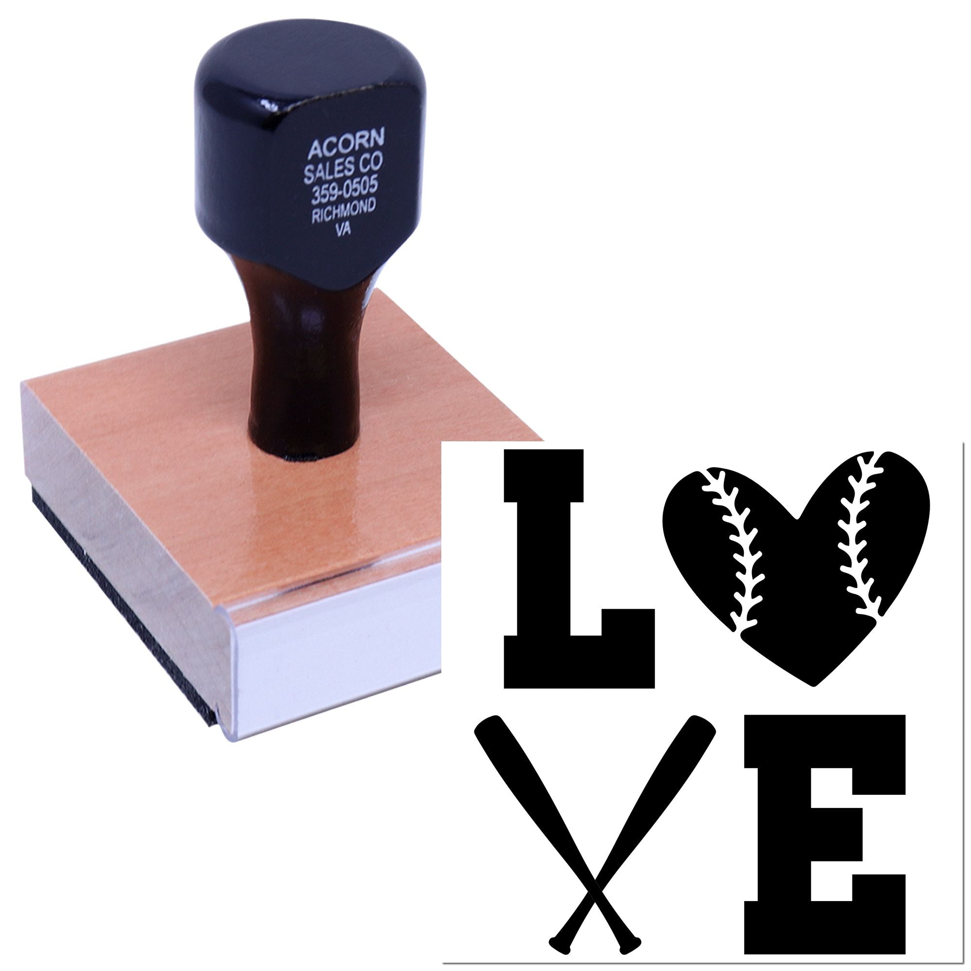 Wood Handle Love Baseball Design Place Card Stamp
