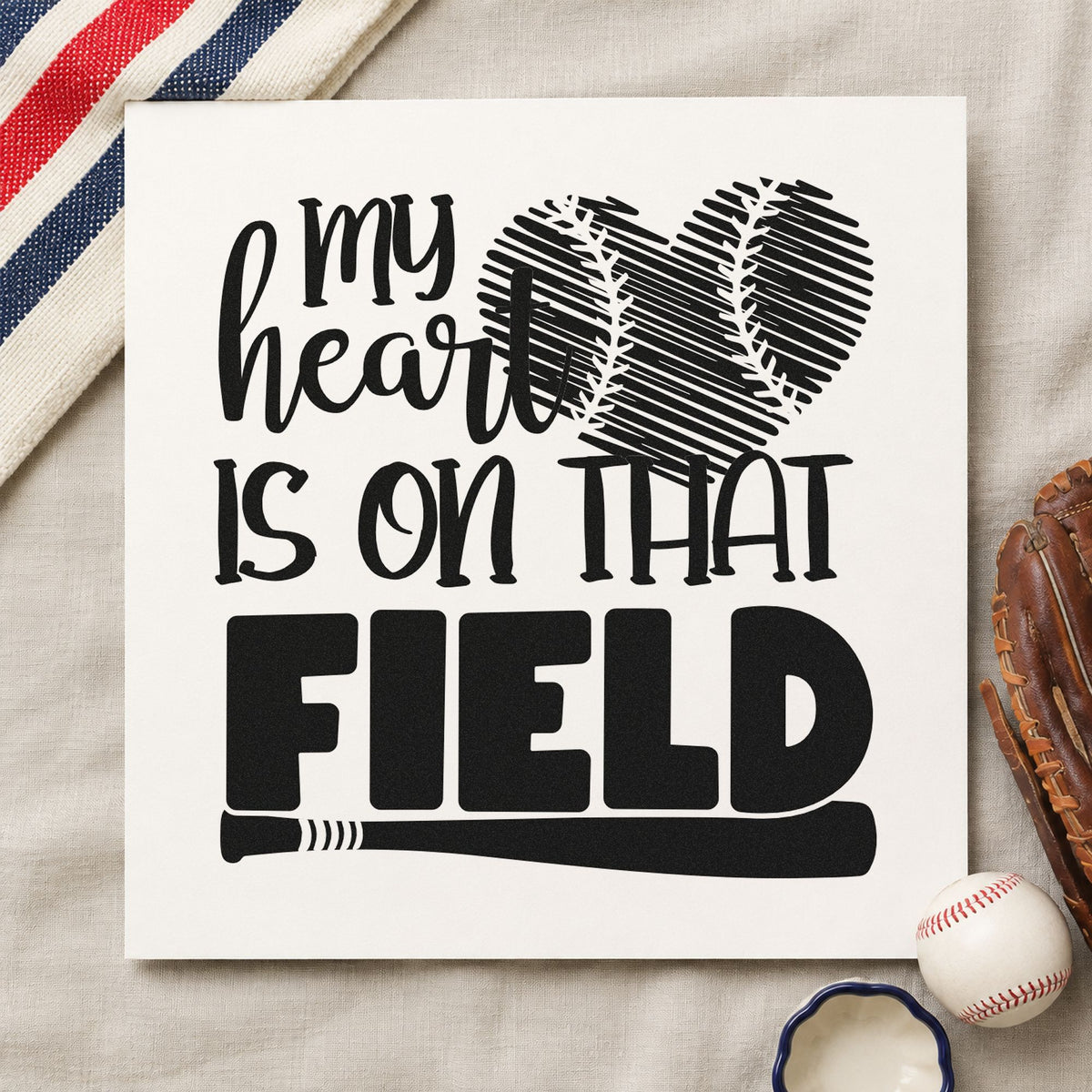 Distressed Baseball Heart Field PSI Pre-Inked Stamp in use 3