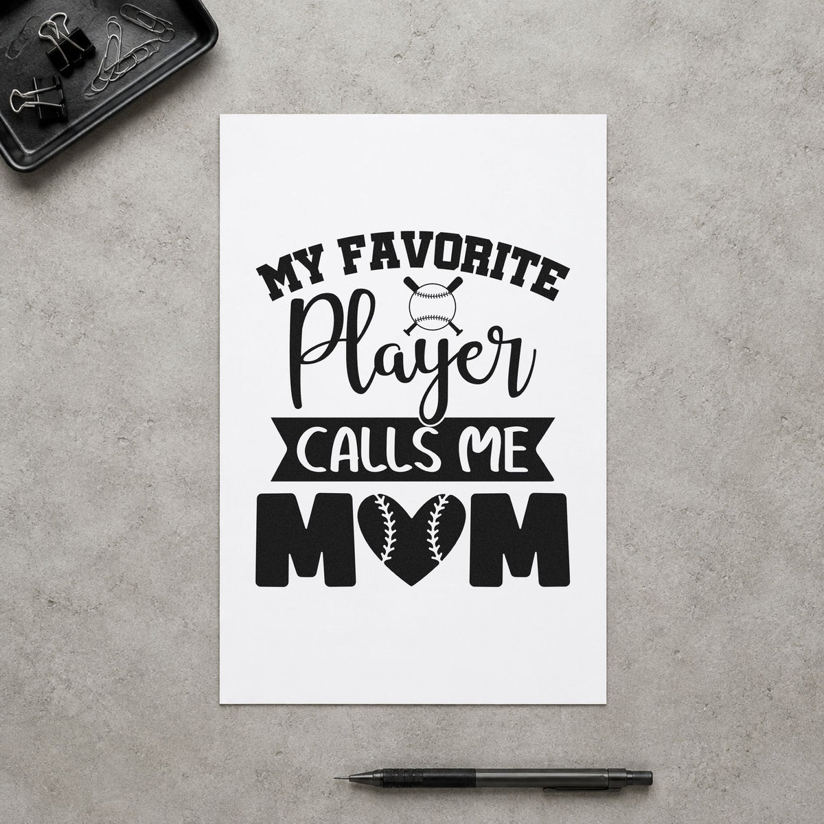 My Favorite Player Calls Me Mom rubber stamp printed in black ink, ready for birthday gift tags and similar paper crafts.