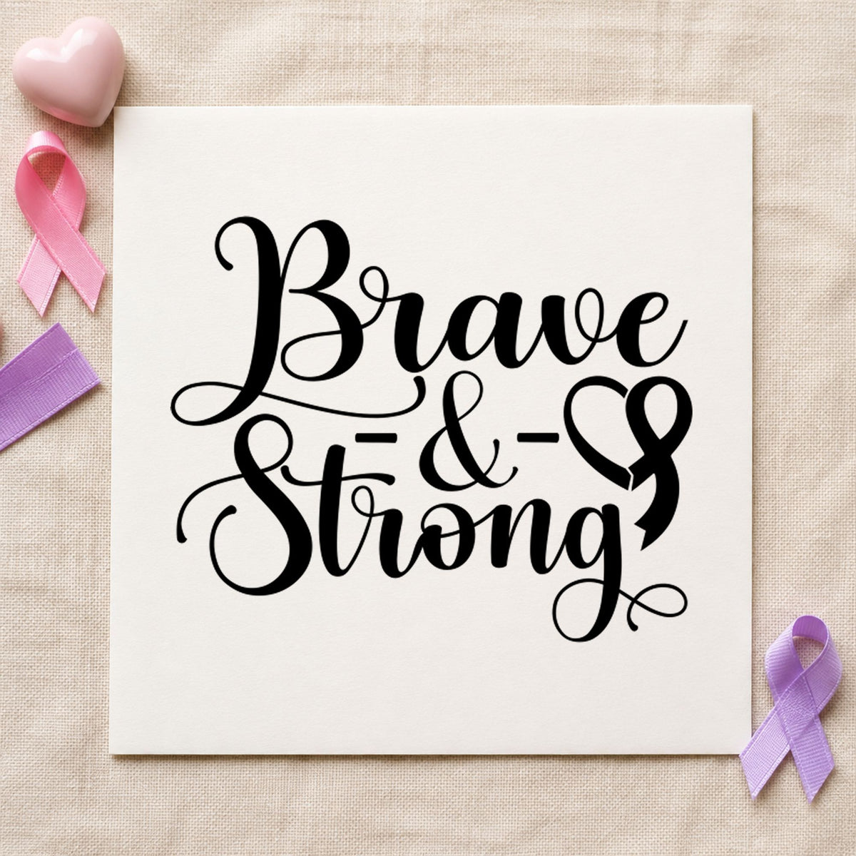 Wood Handle Brave & Strong Awareness Ribbon Rubber Stamp in use 3
