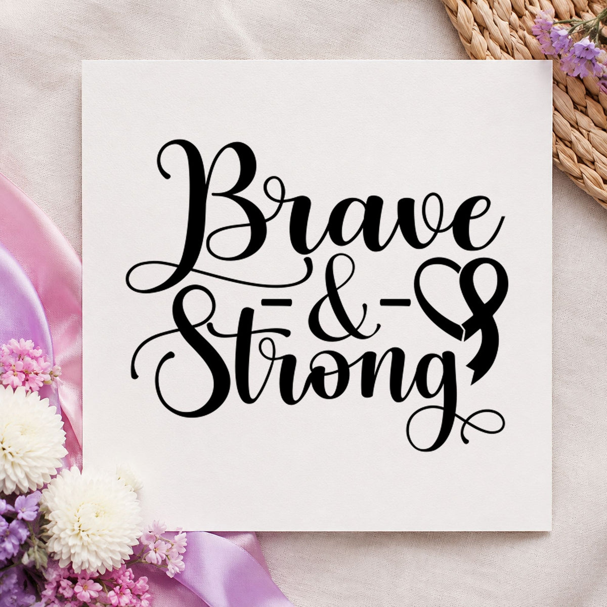 Wood Handle Brave & Strong Awareness Ribbon Rubber Stamp in use 4