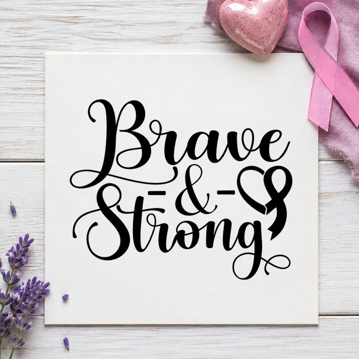 Wood Handle Brave & Strong Awareness Ribbon Rubber Stamp in use 7