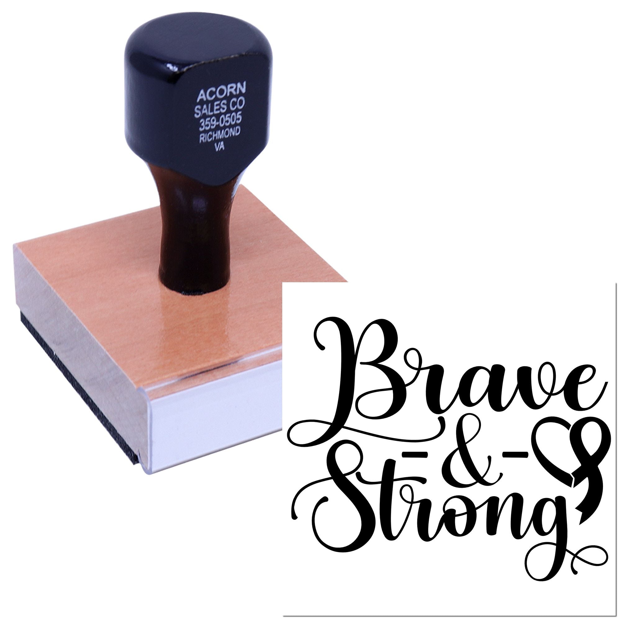Brave & Strong rubber stamp with decorative script for custom crafts, cards, and motivational branding
