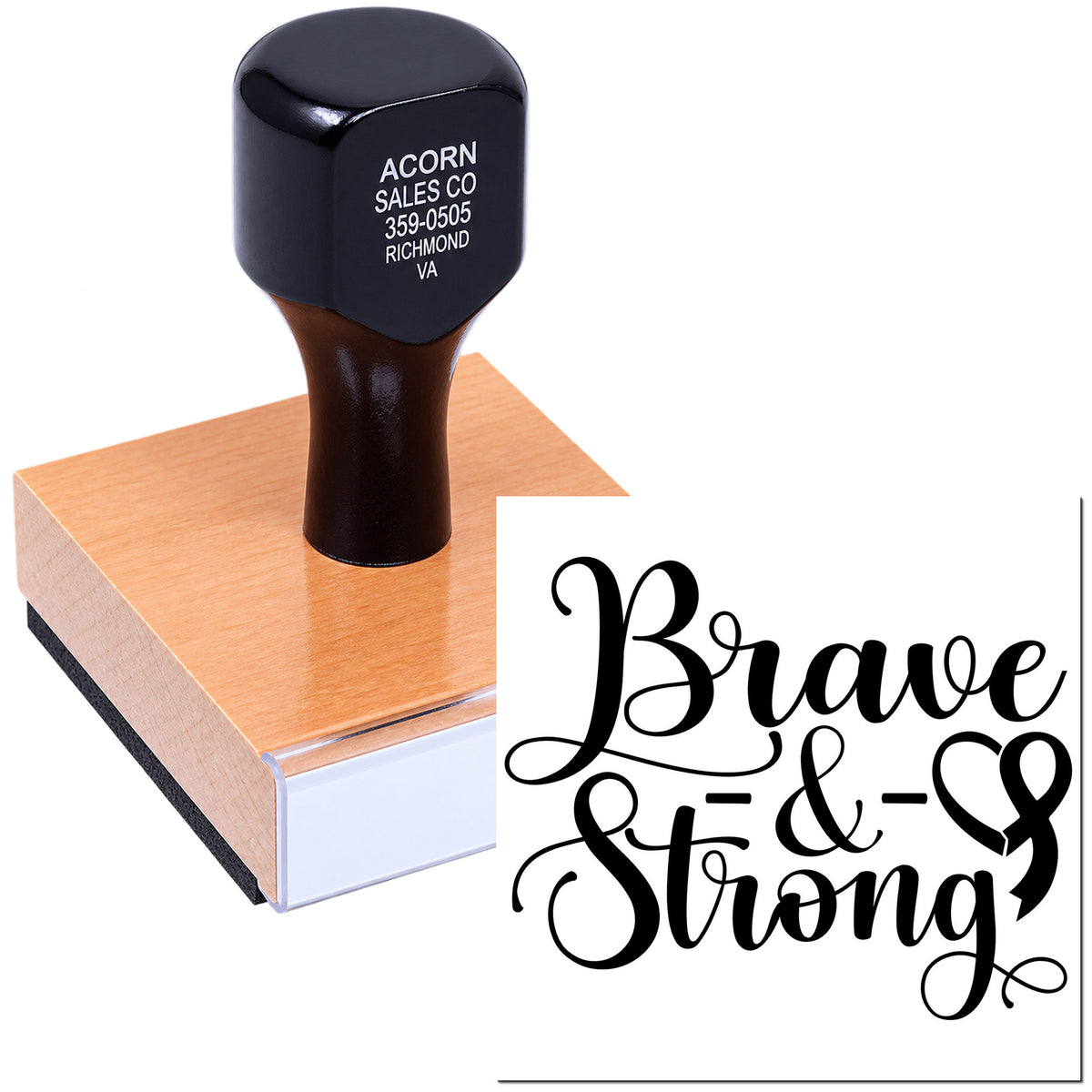 Brave & Strong rubber stamp with decorative script for custom crafts, cards, and motivational branding