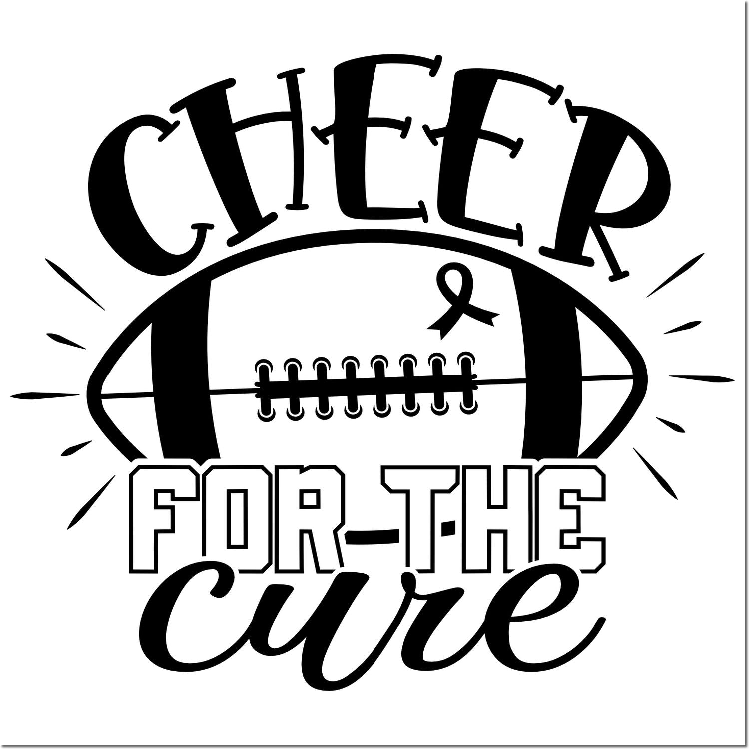 Cheer for the Cure football rubber stamp design with ribbon, supporting cancer awareness and fundraising events.