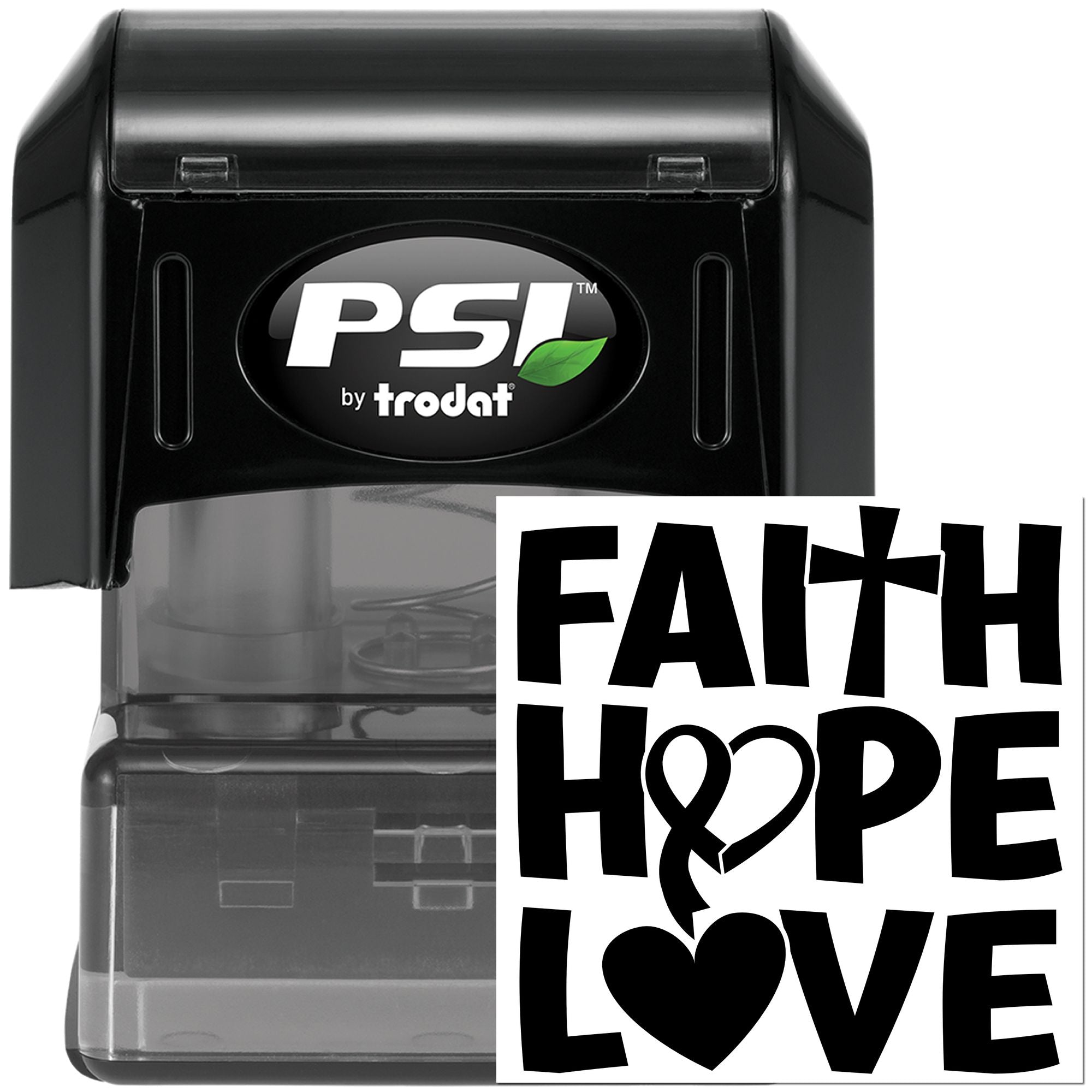 PSI by Trodat self-inking rubber stamp with Faith Hope Love design for religious crafts and paper stamping
