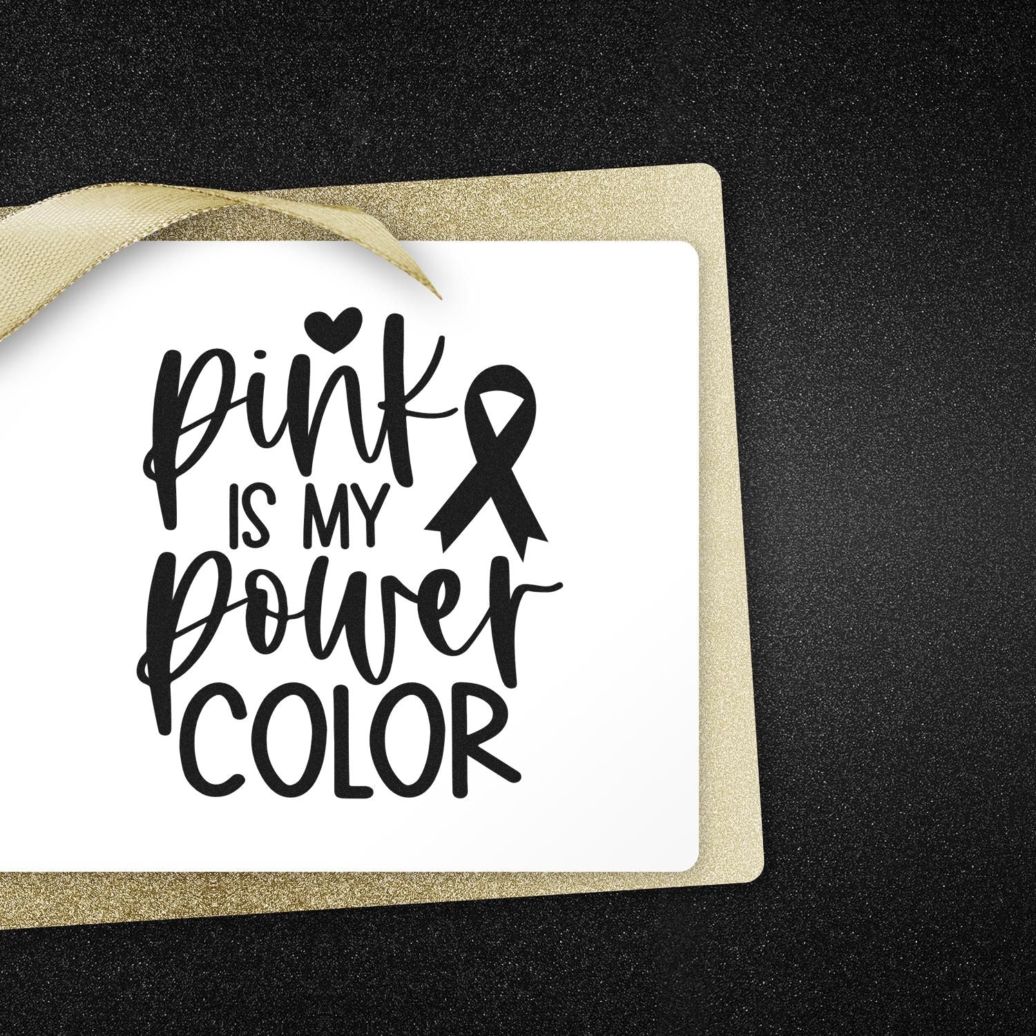 Pink Is My Power Color rubber stamp design with ribbon, ideal for handmade cards, gift tags, and craft projects.