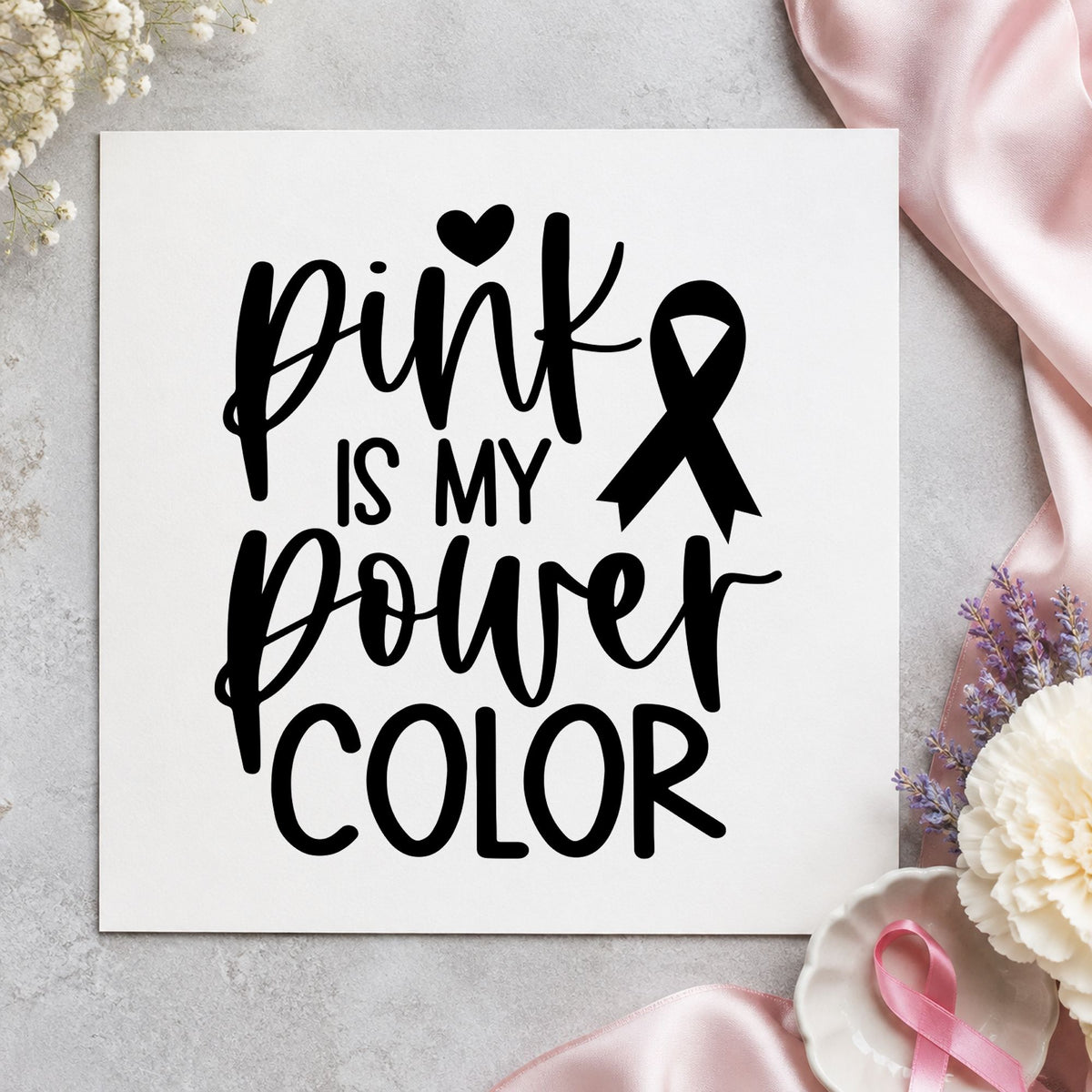 Pink Is My Power Color rubber stamp printed in black ink, ready for pink power cards and similar paper crafts.