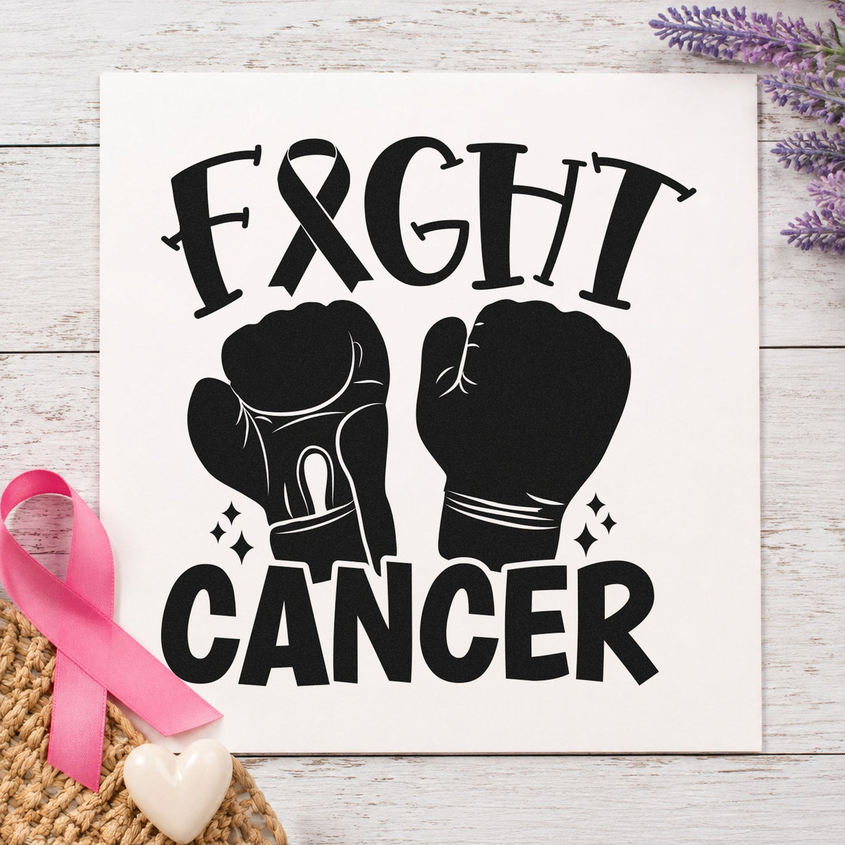 Fight Cancer Boxing Gloves rubber stamp printed in black ink, ready for gym fundraiser signs and similar paper crafts.