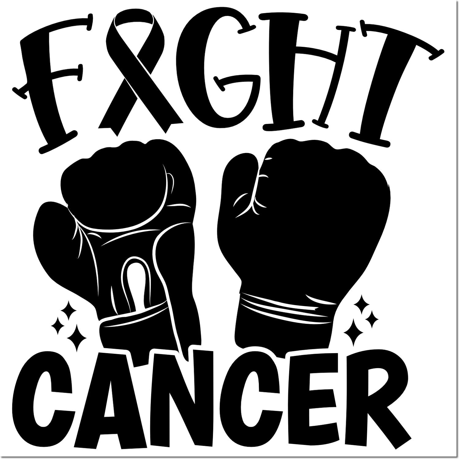 Fight Cancer boxing gloves rubber stamp design with cancer ribbon, bold awareness graphic for support and fundraising.