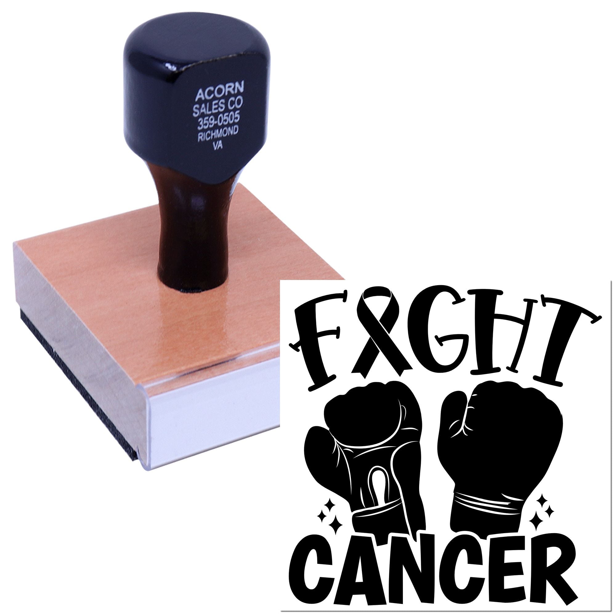 Custom Fight Cancer rubber stamp with boxing gloves ribbon design for cancer awareness fundraising and support