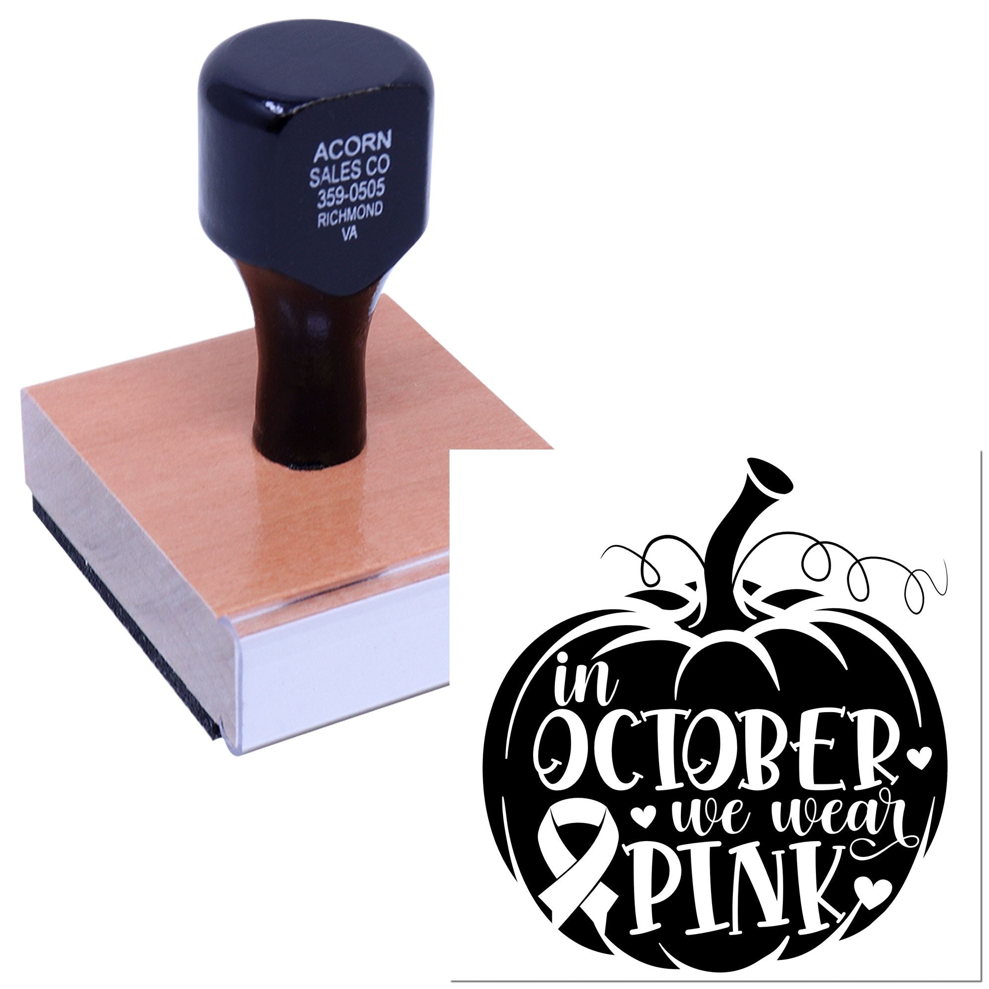 Custom rubber stamp with pumpkin In October we wear pink breast cancer awareness design for October events.