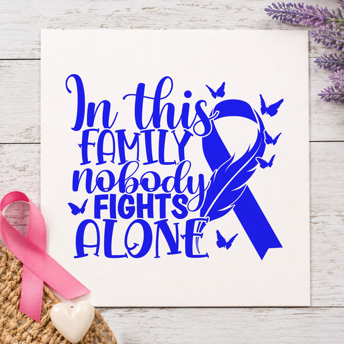 Family Fights Together craft stamp imprinted in blue ink on paper, a design suited to meal schedule sheets.