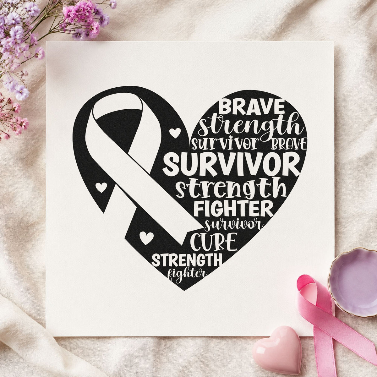 Survivor Ribbon Heart Lettering Self-Inking Stamp in use 4