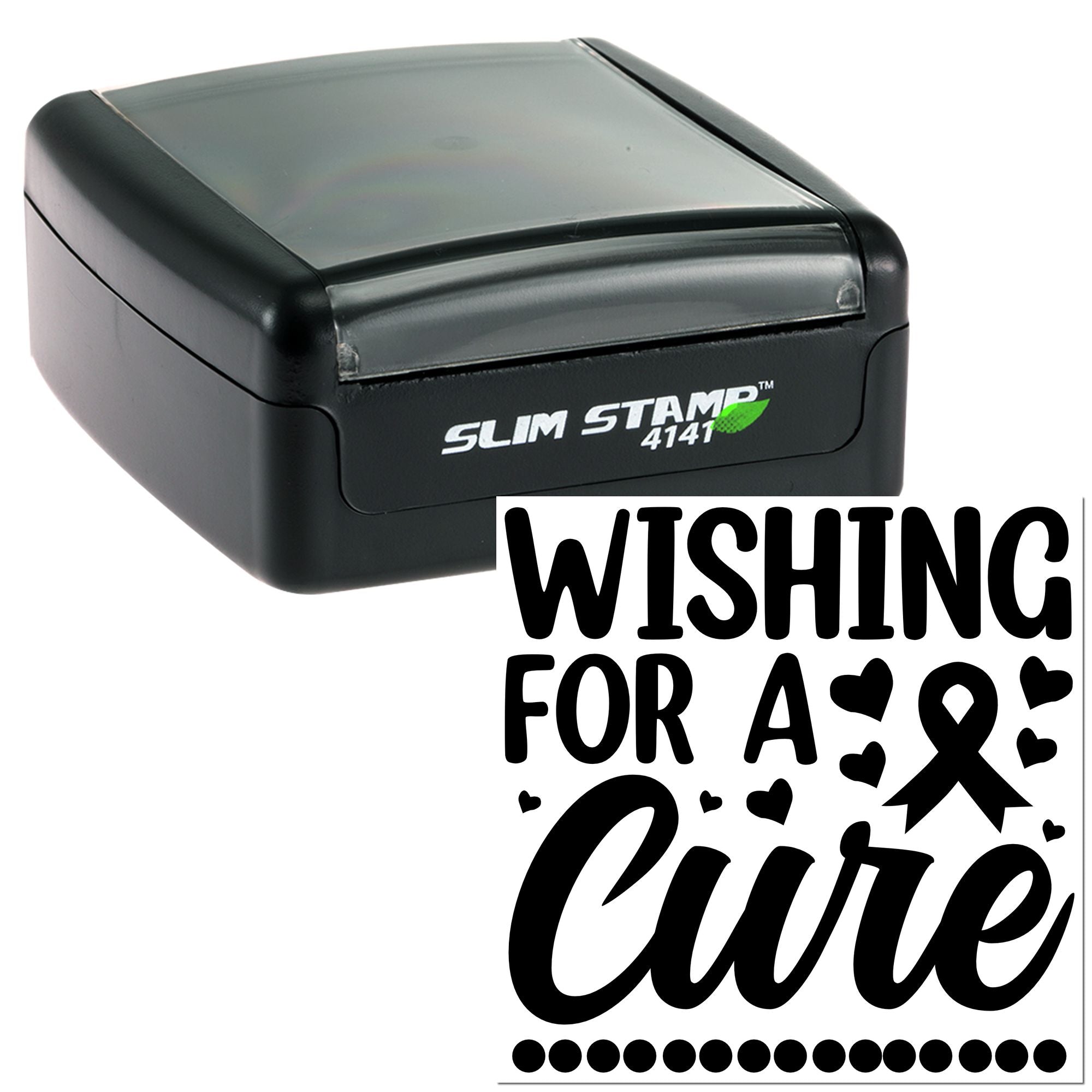 Self-inking Slim Stamp 4141 rubber stamp with Wishing for a Cure cancer awareness ribbon design