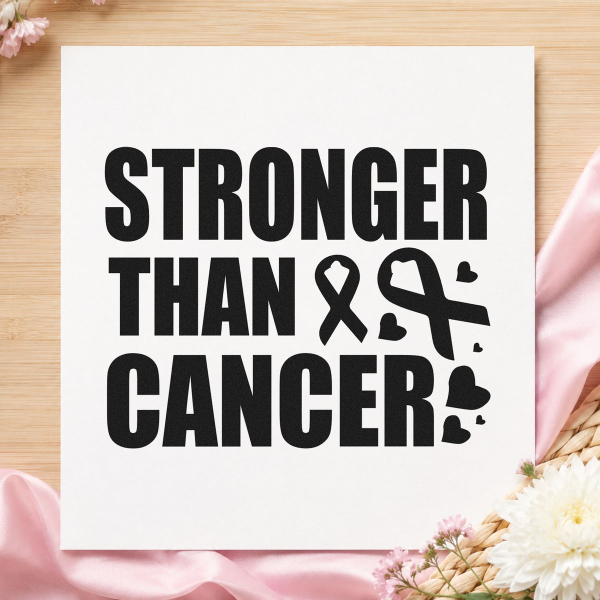 Stronger Than Cancer Awareness Ribbon Rubber Stamp – Wood Handle in use 3