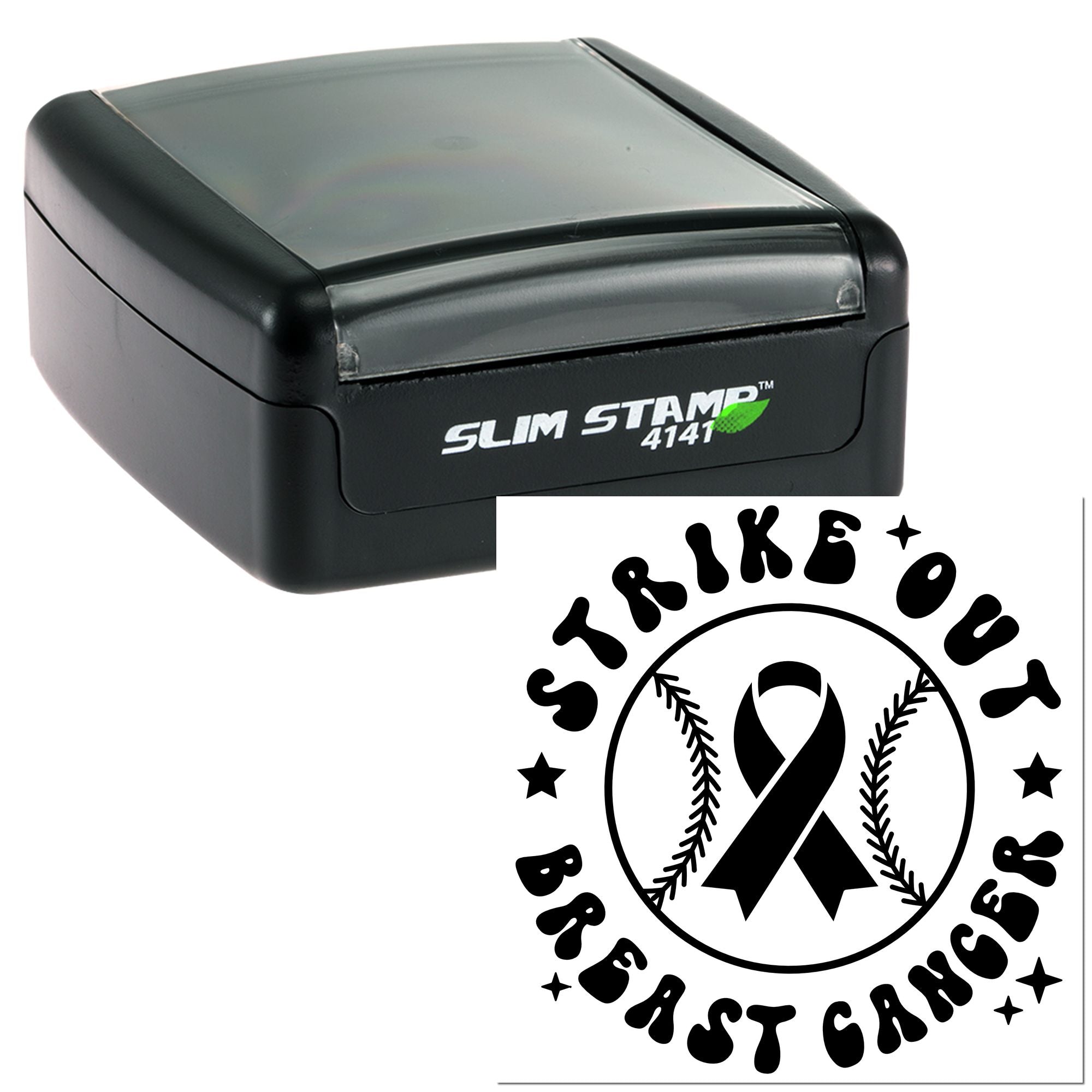 Slim Stamp 4141 self-inking rubber stamp with Thinking of You cancer awareness ribbon design.