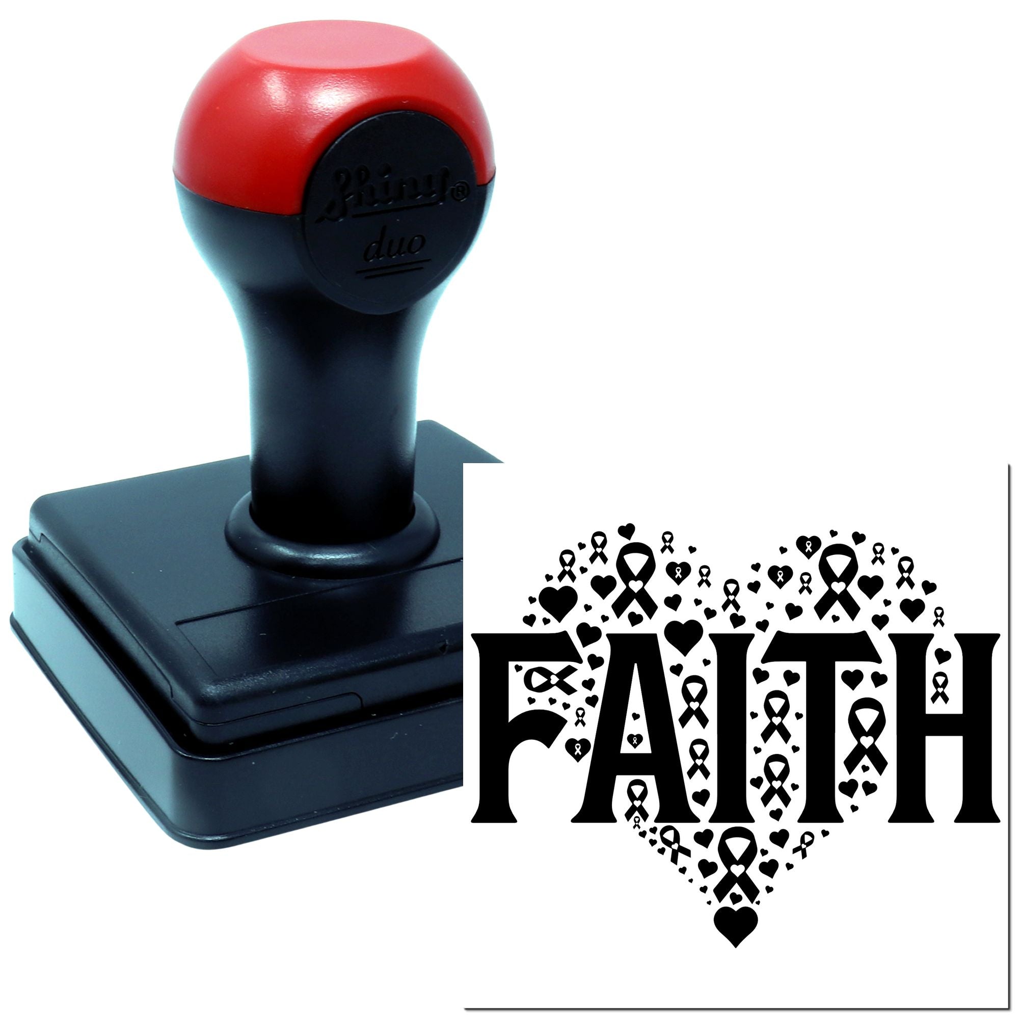 Faith breast cancer awareness rubber stamp with ribbon and heart design for cards, fundraising, and crafts