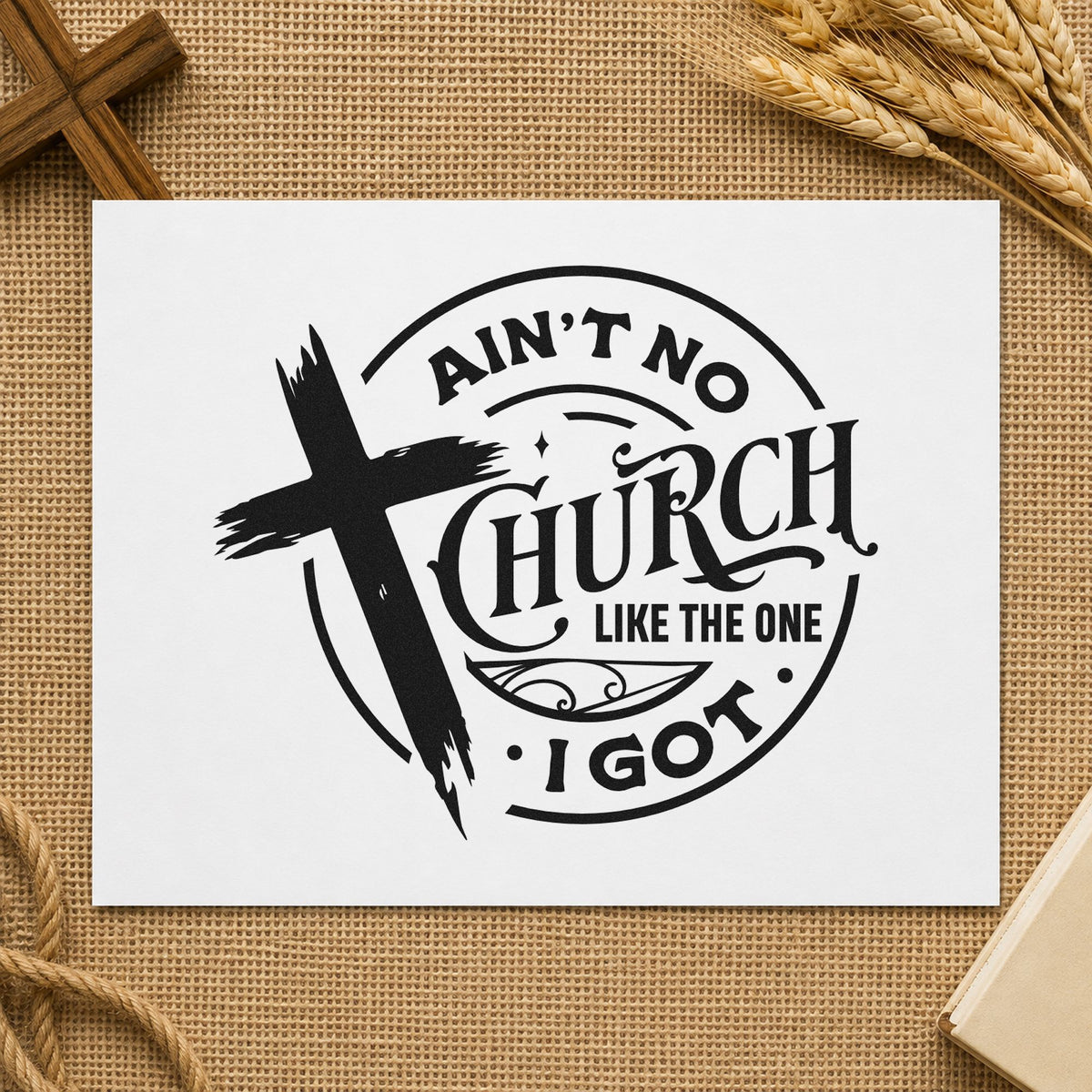 Ain't No Church Like Mine rubber stamp printed in black ink, ready for church picnic signs and similar paper crafts.