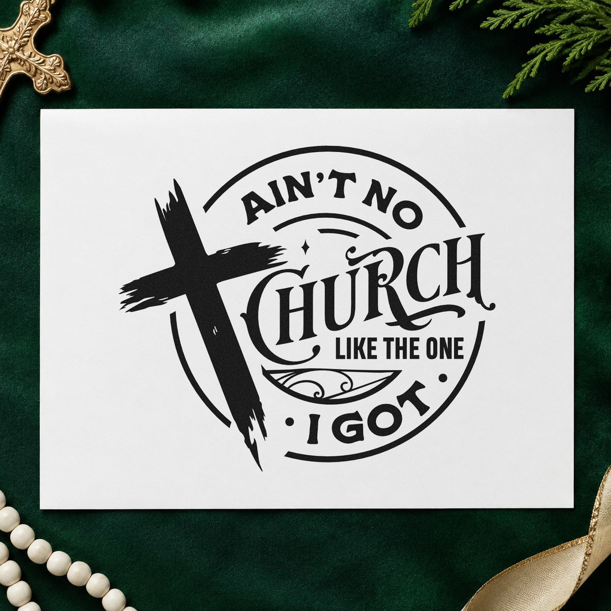 Ain't No Church Like Mine rubber stamp printed in black ink, ready for anniversary sunday cards and similar paper crafts.