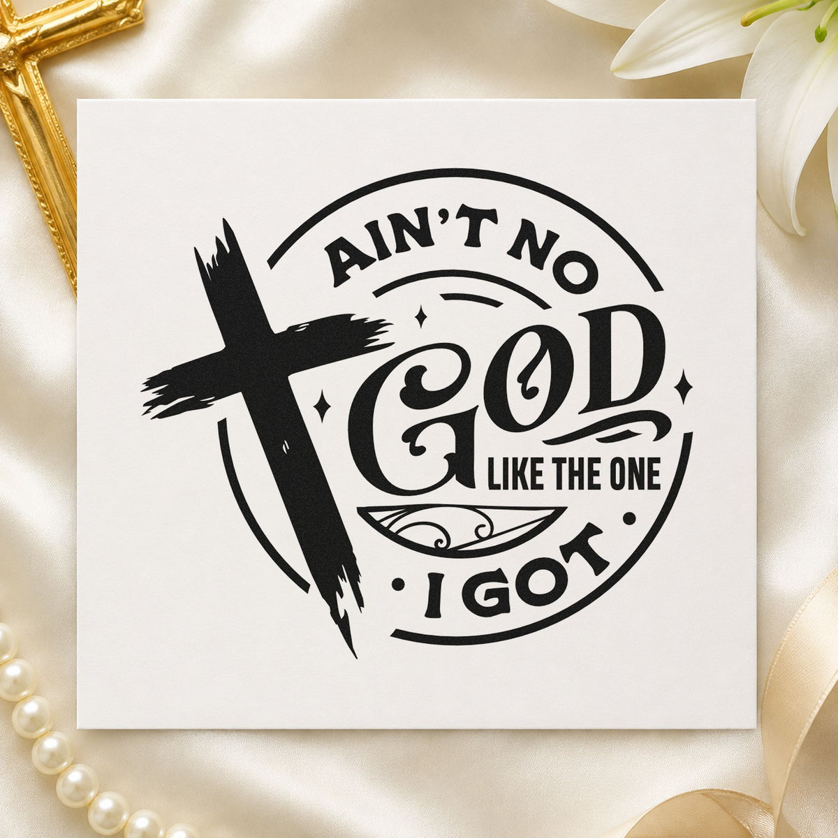 Ain't No God Like Mine Brushstroke Cross Hand Stamp – Duo in use 9