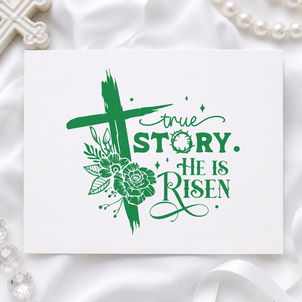 Self-Inking True Story He Is Risen Floral Stamp in use 8