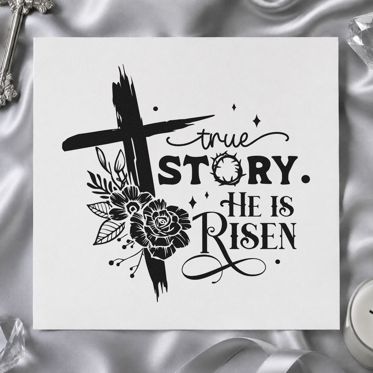 Self-Inking True Story He Is Risen Floral Stamp in use 9