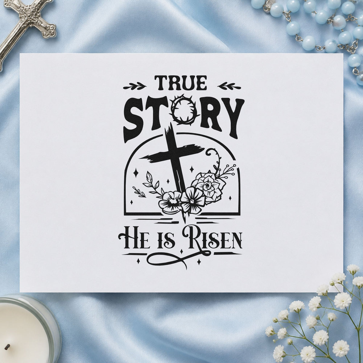 True Story Risen Arch rubber stamp printed in black ink, ready for arched greeting cards and similar paper crafts.