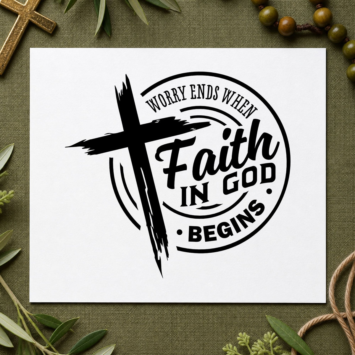 Worry Ends Where Faith In God Begins Brushstroke Cross PSI Pre-Inked Stamp in use 3