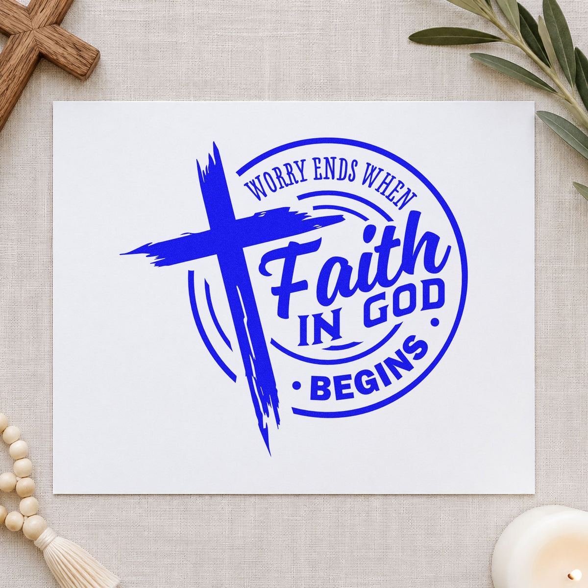 Worry Ends Where Faith In God Begins Brushstroke Cross Hand Stamp – Duo in use 5
