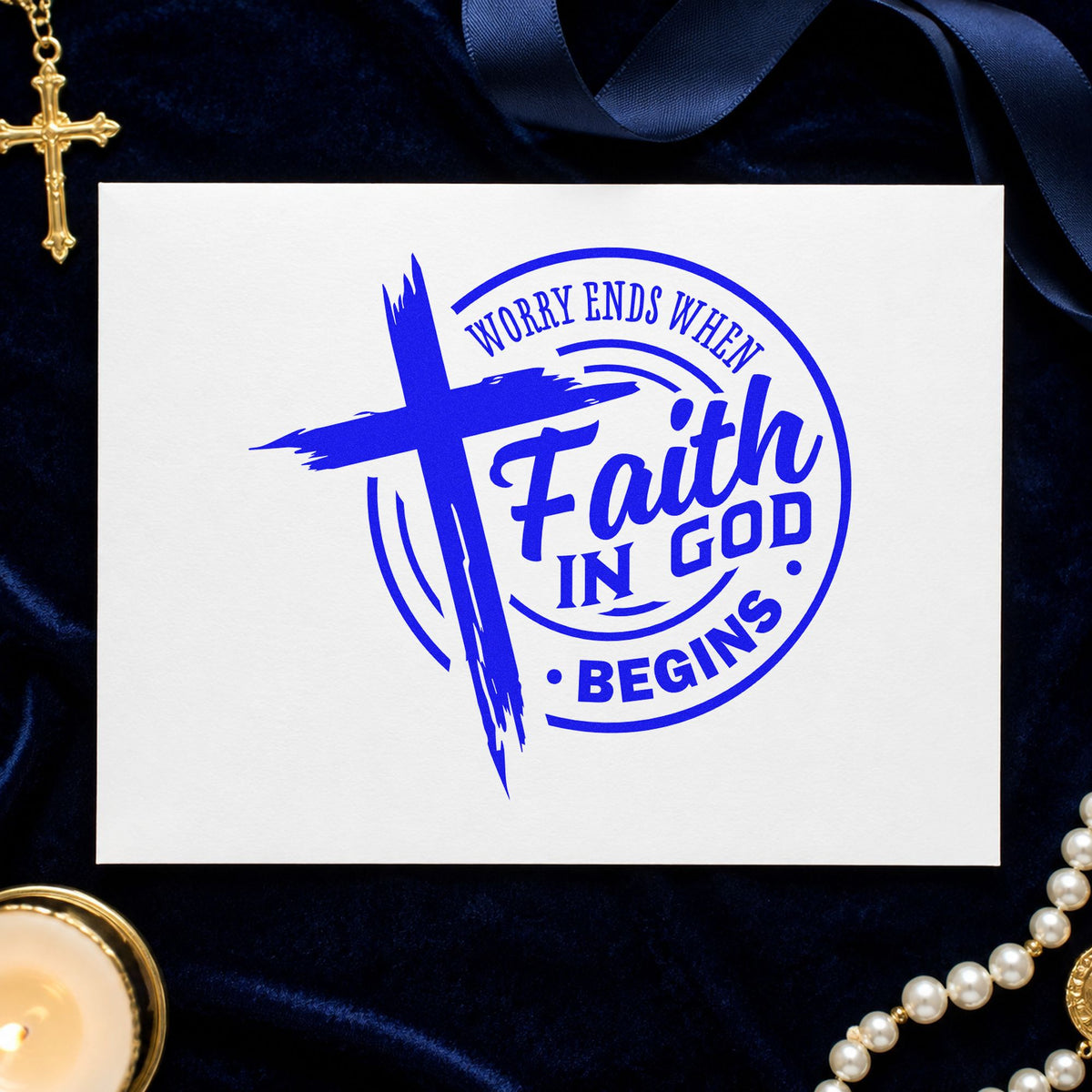 Worry Ends Where Faith In God Begins Brushstroke Cross Hand Stamp – Duo in use 6