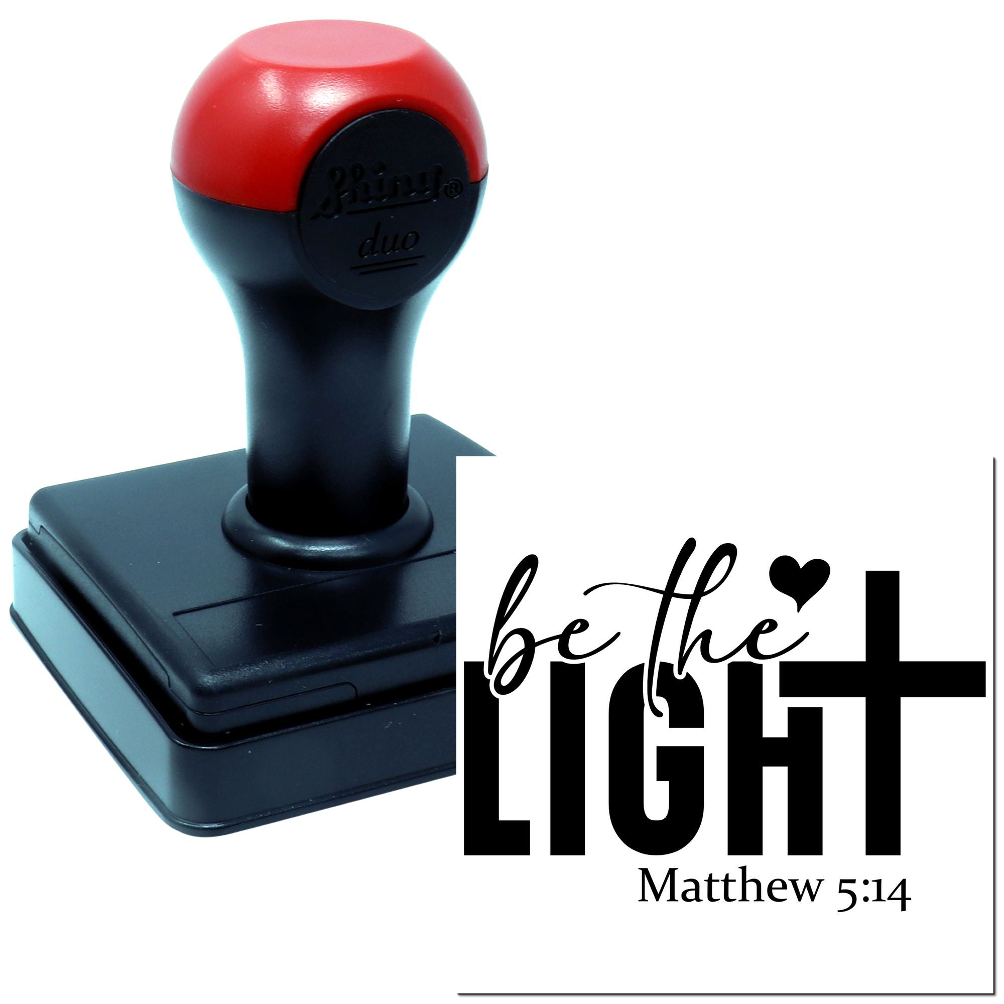 Christian self-inking rubber stamp with Be the Light Matthew 5:14 verse for faith-based crafts and stationery.