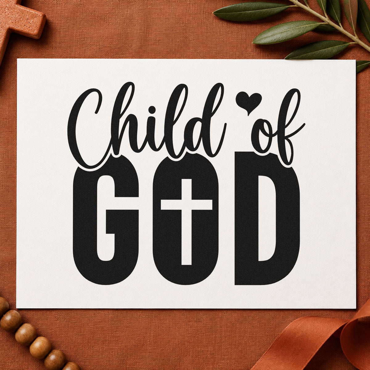 Child of God rubber stamp printed in black ink, ready for onesie stamping and similar paper crafts.
