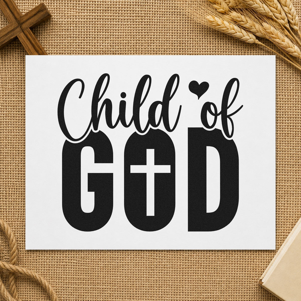 Child of God rubber stamp printed in black ink, ready for baby shower cards and similar paper crafts.