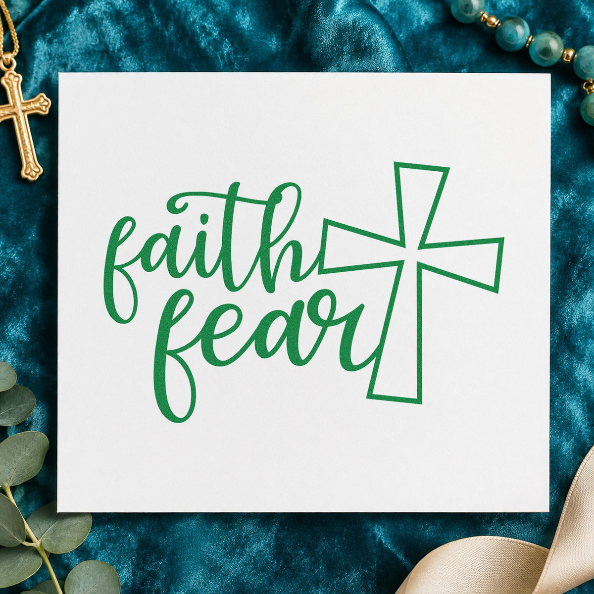 Duo Hand Faith Over Fear Cross Rubber Stamp in use 10