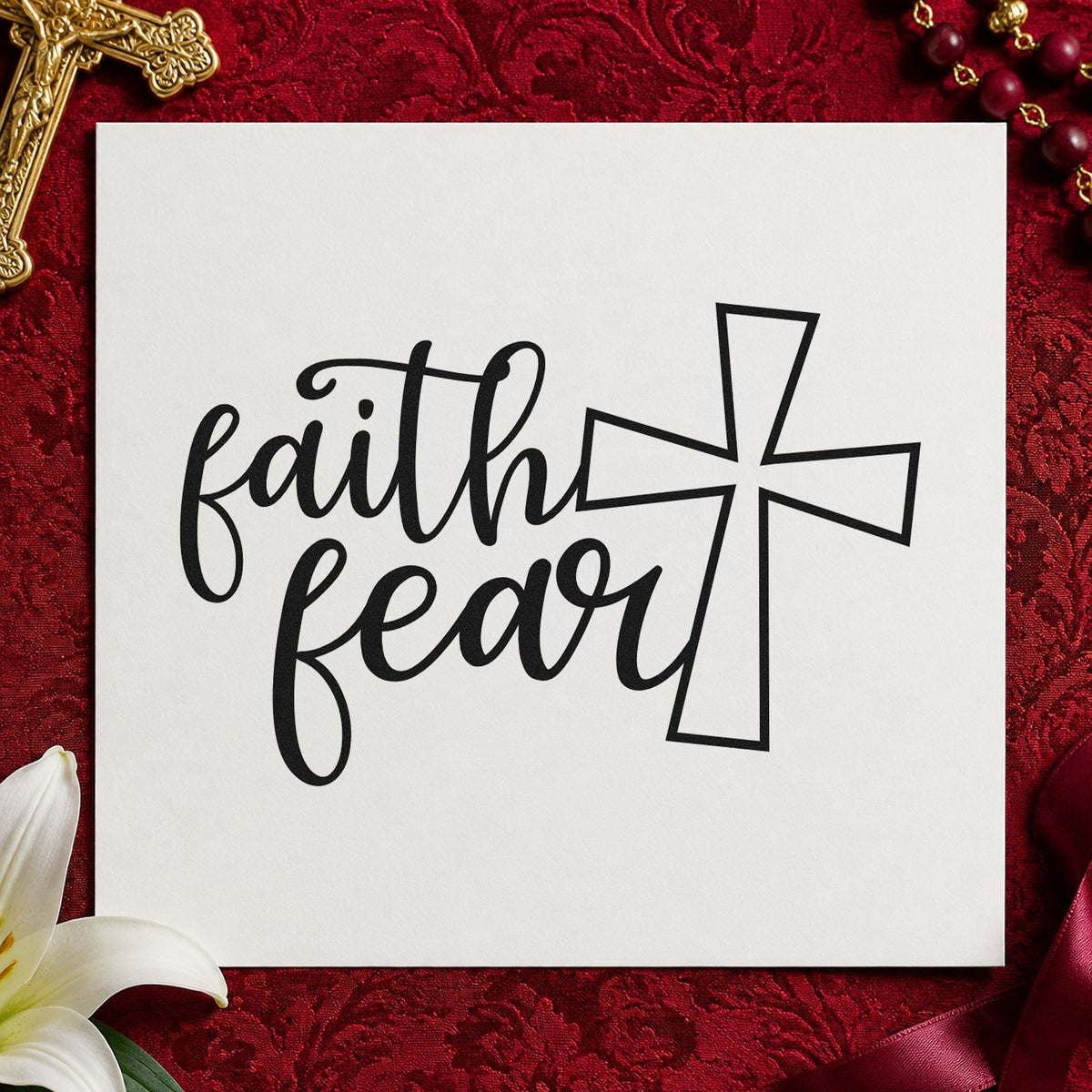Duo Hand Faith Over Fear Cross Rubber Stamp in use 3