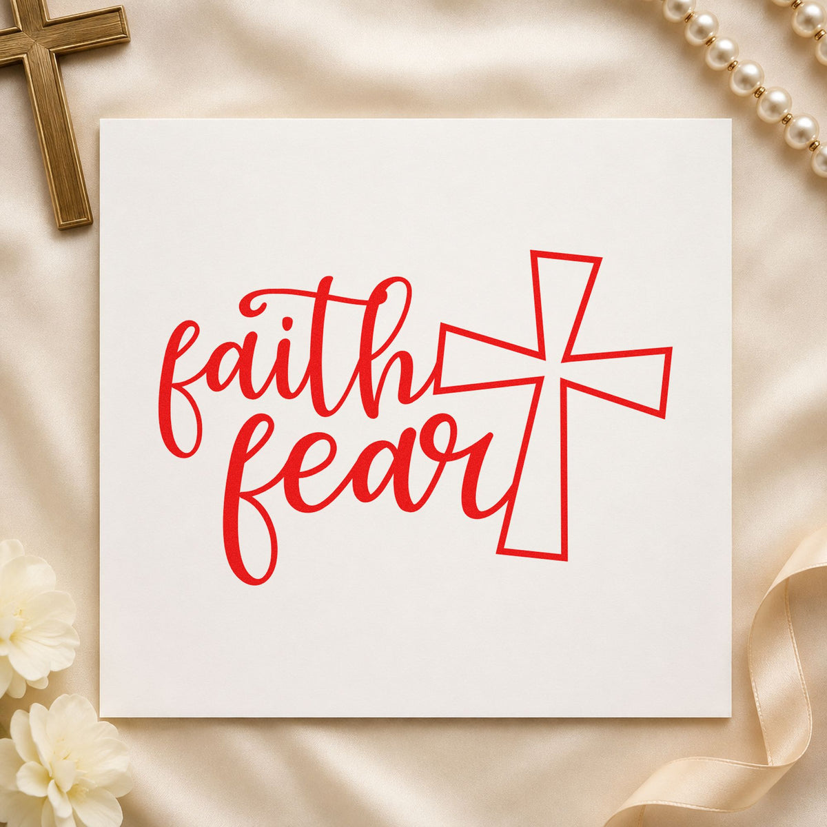 Duo Hand Faith Over Fear Cross Rubber Stamp in use 7