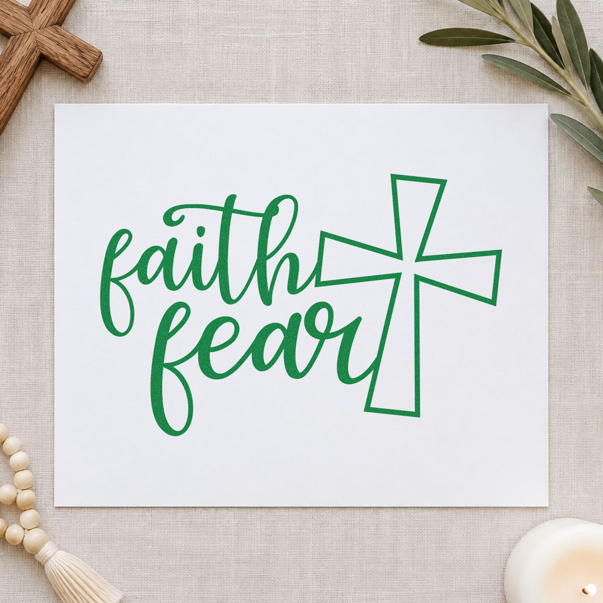 Duo Hand Faith Over Fear Cross Rubber Stamp in use 8