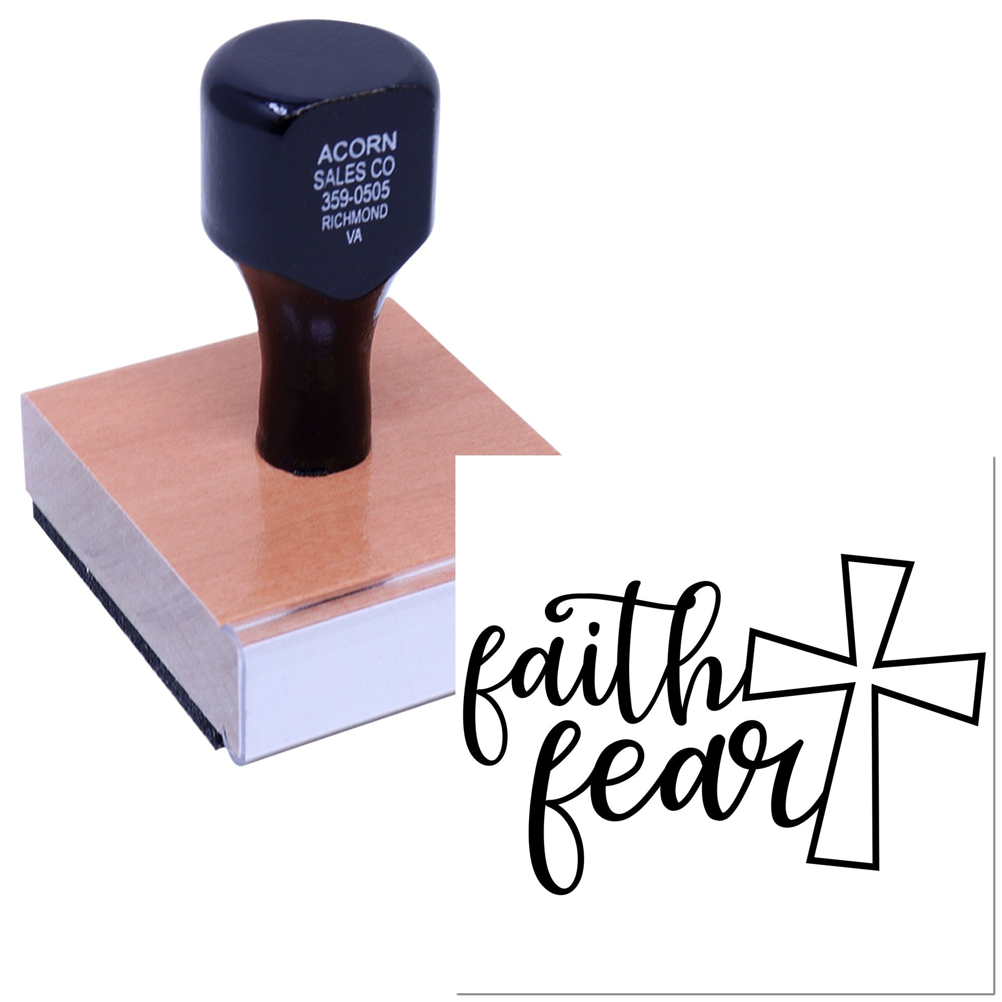 Faith fear rubber stamp with cross design for Christian crafts, cards, and Bible journaling.