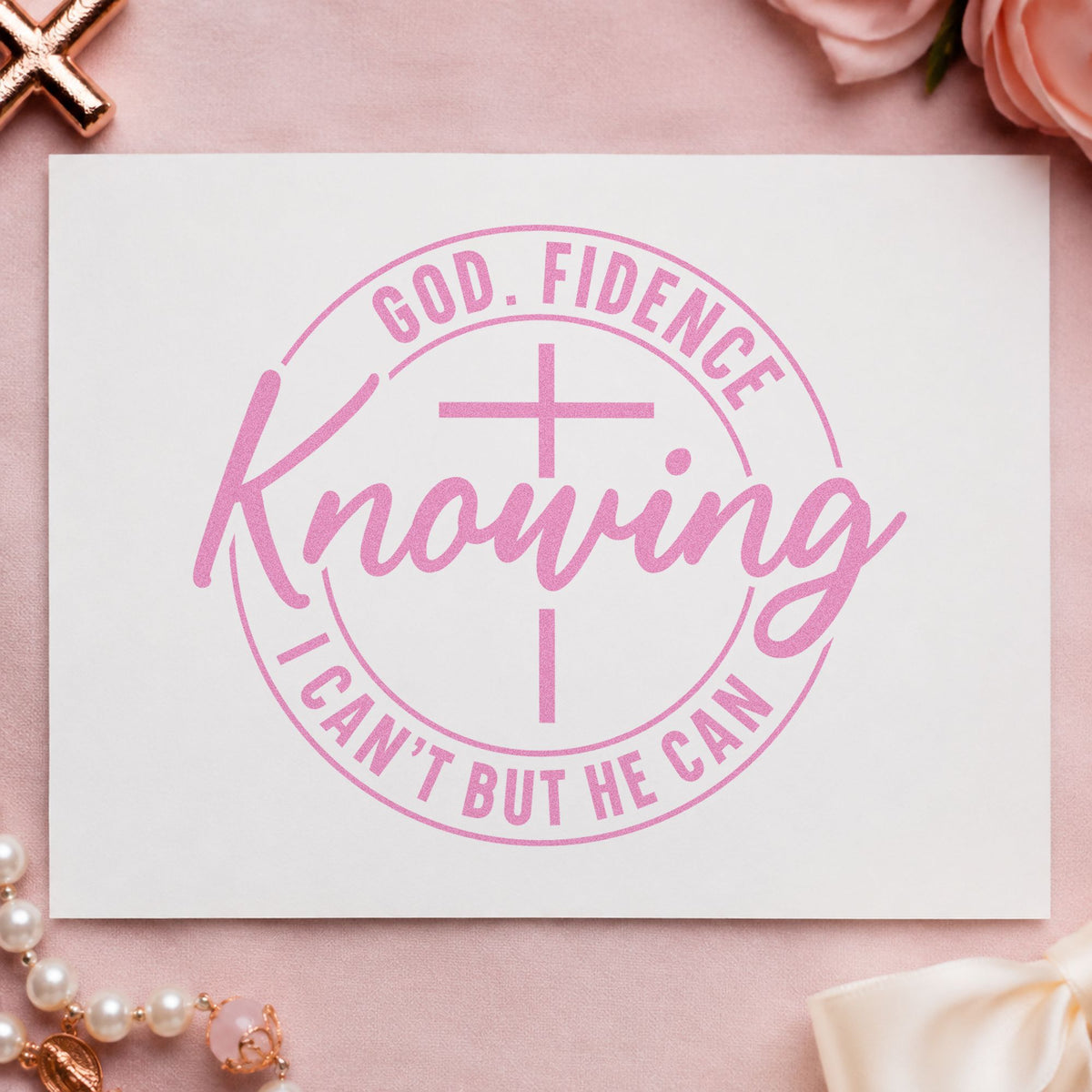 Godfidence Knowing He Can craft stamp in purple ink on cardstock, an easy option for job interview notes.