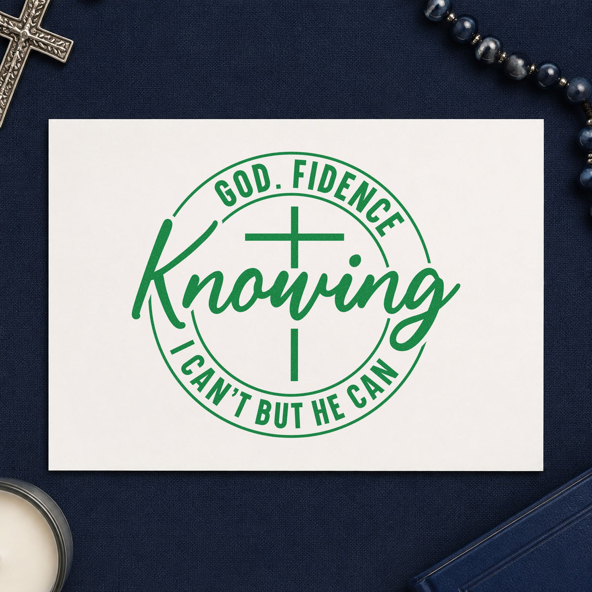 Godfidence Knowing He Can craft stamp imprint in green ink on a handmade project, one idea being planner goal pages.
