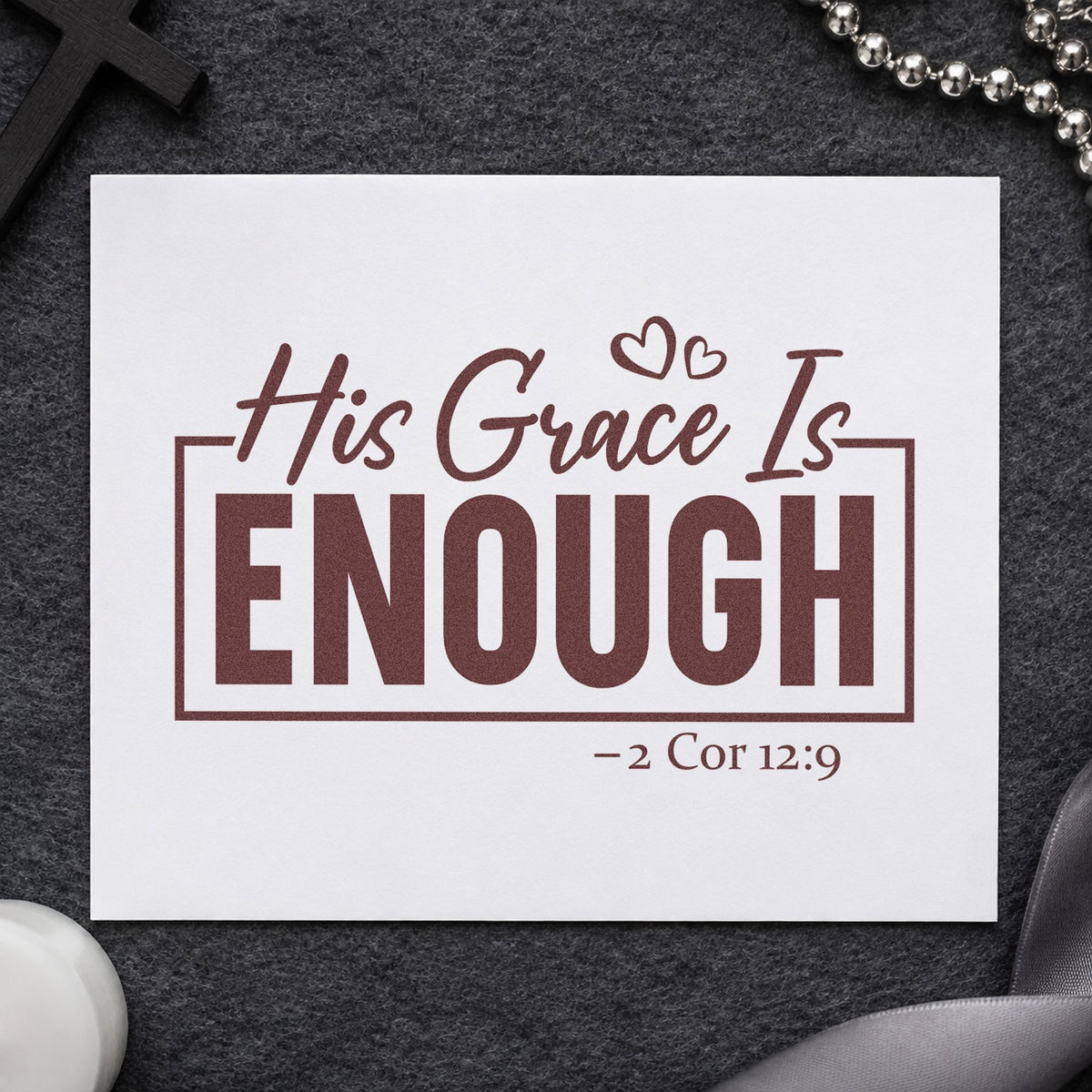 His Grace Is Enough rubber stamp printed in brown ink, ready for prayer journal headers and similar paper crafts.